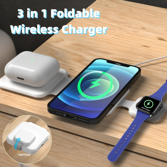 🔋✨ Fold & Go: 3-in-1 Magnetic Wireless Charger - Multi-Device Hub 📱⌚🎧